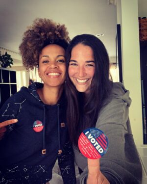 Erica Luttrell Instagram - Throwin’ it back to one of those times we voted. Turns out it matters. This was back in October of 2020. Who knew, less than two years later, the Supreme Court would overturn Roe v. Wade and that one of its justices would be signaling his intent to come for our marriage next. President Biden just signed the Respect for Marriage Act. Protections for both same sex and interracial marriages have now (yup, JUST NOW) been codified into U.S. law. Given all the insanity of the last few years, this is a MASSIVE relief. Massive. Keep voting, Everyone. Keep caring. Keep doing what you can to help shape the country we live in. It’s your right. And let me tell you, it makes a world of difference.