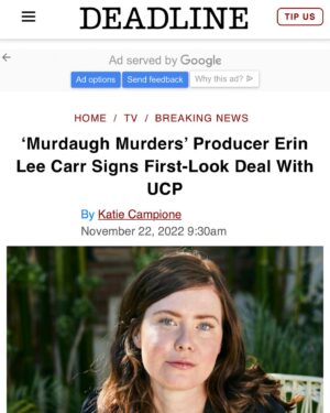 Erin Lee Carr Instagram - no baby to announce but….beyond thrilled to report that i’ve signed a scripted first look with the truly incredible creatives at @ucp.

i can’t thank @beespringborn and her team enough for believing in a lil weirdo like me. i plan on working hard but smart, humble but aggressive to help create television that coexists with the incredible content they have been making. thank you to @nickantosca for connecting me with the team and @michaeldfuller for letting me be his teammate. i’m looking for ripped-from-the-headlines IP, female centric stories and wild out-there writing and storytelling. but also a lot of other buckets too 💜

thinking about my dad who would absolutely say something like:
wow
that’s my girl and 
go get ‘em

via:
@deadline link in linktree