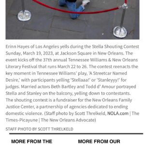 Erinn Hayes Instagram - Did I win the Stella yelling contest yesterday in New Orleans? No. But should I have based on this pic they used to describe the event on the New Orleans Advocate  website? Duh. Stellllaaaaaaaaaaaa!!! #leftnothinginthegreenroom