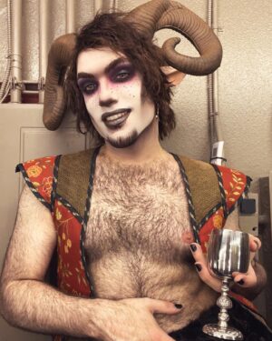Evah Destruction Instagram - Mr. Tumnus? No could never be me, he’s still in the closet ;)

A look I threw together to head judge The Grackle Games at @oilcansatx last night for the Mythology challenge the contestants had to do 🖤 Been dying to put this look together for a long time!

Faun legs sewn by me! 🖤
Vest from @moresca.inc 🖤