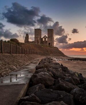 Evelyn Edwards Instagram - Reculver Towers stands as a beacon on the coastline. The site of towers has been a place of importance since 43 AD by the Romans, in the 7th century by the Anglo-Saxons, and even during World War II when the area was used to test prototypes of the bouncing bomb that was used in the Dambuster raids.  The site has been home to forts, a monastery, and a parish church. .
.
.
.
.
. #history #historicarchitecture #roman #wwii #england