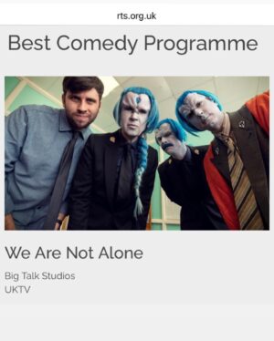 Evelyn Mok Instagram - Last year I played a grumpy IT-tech helping ill-equipped aliens take over the world in comedy feature WE ARE NOT ALONE.

In lovely news WANA has just been nominated for best comedy programme at the Royal Television Society Awards NW and there seems to have been an admin error as I’ve been nominated for best comedy performance?? Wild.

Chuffed to be in such good company in the nominations and here’s to @fergalcost @benwillbond_actor @lazbotron @bigtalk & @uktv for making such brilliantly funny TV! 
🎉🥳👏