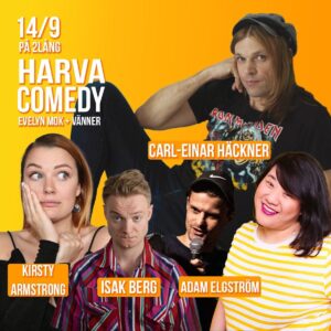 Evelyn Mok Instagram - 🎉 HÖSTEN PÅ HARVA ÄR HÄR! 🎉

🎤 Under fem kvällar i höst bjuds det på skratt på 2lång! Se komikerveteraner slipa på nygamla rutiner, nykomlingar leverera sina bästa skämt & internationella gäster skoja på engelska! Jag själv står och konfar er genom säsongen! Ska bli så ohyggligt kul!

📣 Vi drar igång på @2lang30 14 sept med inga mindre än Carl-Einar Häckner, Kirsty Armstrong, Isak Berg & Adam Elgström!

🎫 Biljetter hittar ni via länken i min profil! 
Vi har earlybird-biljetter för bara 200kr (begränsat antal för varje show)!

🫶 Vi ses i höst på Harva Comedy!

Höstens föreställningar:

14 SEPT
@carleinarhackner 
@fistyarmstrong 
@_isakberg 
@adam.elgstrom 

12 OKT
@ahmedberhan_ 
@harrietkemsley (kör på engelska)
@donataskveselys (kör på engelska)
@wildhjur 

13 OCT - ALL ENGLISH NIGHT
with special guests comedians from the UK!
@harrietkemsley 
@sunilpatelsolutions 
@donataskveselys 
@sunnyvkcomedy 

16 NOV
@nissehallberg 
@johabbed 
@tinabergerus 
@pojkenmedtramsbyxorna 
med gästkonf @potitoz

14 DEC
@magnusbetner 
@isakjansson 
@knyckare 
@doohee81