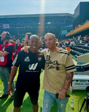 Example Instagram - Always a lovely day out at the Cottage (despite the result). Thanks for the hospitality as always FFC & TNT Sports

Who’s winning the league ? 

#fulhamfc #mcfc #crouchy #example #tntsports #premierleague