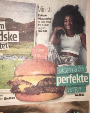 Ezinne Okparaebo Instagram - Burger stealing my spotlight 🙈😂🍔. Takk til @idaeritsland for et flott intervjue i D2
