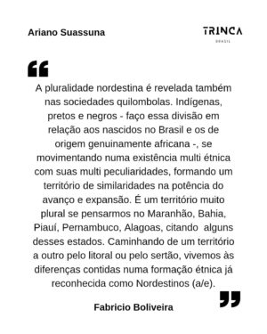 Fabrício Boliveira Instagram - Para iniciar a nova fase da Trinca (@trinca_brasil), convidamos o ator baiano 𝗙𝗔𝗕𝗥𝗜𝗖𝗜𝗢 𝗕𝗢𝗟𝗜𝗩𝗘𝗜𝗥𝗔 (@fabricioboliveira) para homenagear Ariano Suassuna, considerado um dos maiores dramaturgos do país e expoente da cultura popular nordestina.

Com experiência no teatro, na TV e no cinema ao longo de mais de vinte anos de carreira - onde acumula diversos prêmios - Fabricio passeou por três momentos importantes da obra de Suassuna. O ator teve o circo e todas as suas licenças poéticas para dar vida ao palhaços de Suassuna sob uma ótica afro-indigena futurista, vestindo apenas estilistas nordestinos.

"A dramaturgia que se apresenta entre o público e o palhaço é a matéria prima do espetáculo. A partir da emissão de um pro outro, vemos o caminho que a comunicação cria nessa relação. A palavra, o gesto, o riso, a surpresa, a vaia, o choro, a escuta, a reflexão…, é tudo instante composto de presente e  verdade, onde quem somos se expressa nas reações mais frescas na tentativa de se fazer sentir, entender e responder…. Viramos um coletivo de informações e sentimentos compartilhados", conclui Fabricio.

Nascido na Paraíba, Suassuna foi idealizador do Movimento Armorial, criado na década de 70 com o objetivo de realizar uma arte genuínamente brasileira com as raízes fincadas na cultura popular.

Em sua 12° edição, Trinca chega com três capas estreladas por Fabricio Boliveira, em mais uma parceria com a plataforma 𝗡𝗢𝗥𝗗𝗘𝗦𝗧𝗘𝗦𝗦𝗘 (@nordestesse).

𝗙𝗔𝗕𝗥𝗜𝗖𝗜𝗢 𝗕𝗢𝗟𝗜𝗩𝗘𝗜𝗥𝗔 veste blazer 𝗙𝗢𝗭 (@foz_____) sobre camiseta, camisas e calça, tudo 𝗦𝗧𝗨𝗗𝗜𝗢 𝗢𝗥𝗟𝗔 (@studioorla), na 𝙉𝙊𝙍𝘿𝙀𝙎𝙏𝙀𝙎𝙎𝙀 (@nordestesse).

Fotografia
Fabricio Barreto @fabricio.barreto

Texto, Edição de Moda e Direcão Criativa
 Zedu Carvalho @zeducarvalho_stylist 

Beleza (cabelo e maquiagem): 
Jhonny Braz @jhonny_braz 

Assistentes de Fotografia
Erick Diniz @erickdimizmobile
Léo Sombra @leosombra05
Isabella Barreto @isabellasbarreto

Assistente de Moda
Luca Tosta @lucatosta

Assistente de Beleza
@naomininckmake

Tratamento: 
@cristianptrsn
.