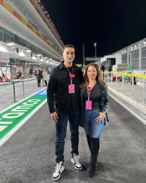 Fanny Veliz Grande Instagram - We are big @f1 fans. Last night was a dream. Since we’re in the business we are used to seeing famous actors but meeting the drivers, getting to chat with the mechanics and the team principals I was star struck! I truly felt like a little kid going to Disneyland for the first time. Thank you for having us. #lasvegas #grandprix #f1