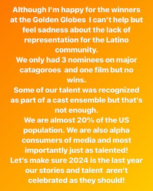 Fanny Veliz Grande Instagram - We are so talented as a community, let’s unite, support each other, and create great stuff! PS: Pardon the typos when I'm passionate I type fast lol #goldenglobes #latinos #representationmatters #latina