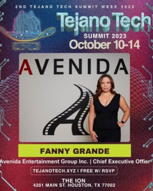 Fanny Veliz Grande Instagram - Houston! We’re going to be speaking at the Tejano Tech Summit this Thursday and Friday.  Register and come say Hi! We will be taking about how we use tech to close the gap of representation for Latinos and other under represented communities in Hollywood and of course sharing about our Wefunder campaign and how you can join our efforts.  See you then! #houston #technology #latino #entrepreneur #latine #latina #hispanicheritagemonth #representationmatters