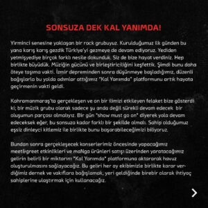 Ferman Akgül Instagram - BAĞIŞ YAPARAK BAŞLIYORUZ

Platformumuza ilk adım olarak 200 bin TL'yi biz aktarıyoruz. Bu miktarın 100 bin TL'sini Afad ve Ahbap'a bağışlayarak başlıyoruz. Kalan 100 bin TL’sini ileride ihtiyaç sahibi dernek, vakıf veya kişilere ulaştırmak için platformumuzda tutacağız. Tüm bağış ve yardımlarımızı sizlerle paylaşmaya devam edeceğiz. 

Ülkemize bir kez daha geçmiş olsun. Hayatlarını kaybedenlere Allah’tan rahmet, ailelerine, depremzedelere ve tüm Türkiye’ye sabır diliyoruz.

Ferman, Yağmur, Cem, Özgür

@afadbaskanlik @ahbap @mangamusic