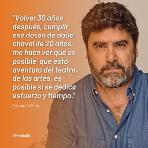 Fernando Soto Instagram - 🟠 ¡Bienvenido a #Merida69 Fernando! 🧡⁣
⁣
ℹ️ Fernando Soto se subirá de nuevo a las milenarias piedras del Teatro Romano de Mérida para completar el elenco de 𝙇𝙖 𝙘𝙤𝙢𝙚𝙙𝙞𝙖 𝙙𝙚 𝙡𝙤𝙨 𝙚𝙧𝙧𝙤𝙧𝙚𝙨 junto a Pepón Nieto, Antonio Pagudo, Avelino Piedad, Esteban Garrido y Rulo Pardo⁣⁣
⁣⁣
Para el actor, “es un lujo, un placer y un honor poder trabajar en el Teatro Romano de Mérida, uno de los grandes templos del teatro”⁣.⁣
⁣⁣
📆 𝙇𝙖 𝙘𝙤𝙢𝙚𝙙𝙞𝙖 𝙙𝙚 𝙡𝙤𝙨 𝙚𝙧𝙧𝙤𝙧𝙚𝙨, dirigida por Andrés Lima, estará en el Teatro Romano de Mérida del 2 al 6 de agosto con una versión de Albert Boronat sobre un #Shakespeare de lo más burlesco.⁣
⁣
#news #merida #festivaldemerida #teatro #actor #comedia