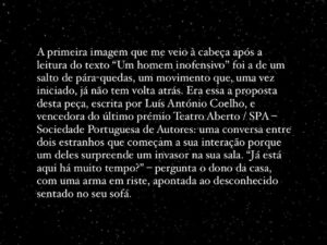 Filipe Vargas Instagram - Faz hoje exatamente uma semana que levámos “Um Homem Inofensivo” pela última vez a cena. Nesse dia, depois da matiné, rumámos para minha casa, onde celebrámos o fim deste projecto que nos preencheu durante tantos meses. E hoje aqui ficam as minhas palavras de agradecimento à equipa, ao teatro e à vida.
PS: no último slide está a bonita pilha de livros que trouxe desta peça e que adicionarei à minha biblioteca. A saber:
“Tudo do Amor” de Bell Hooks (oferta do Renato)
“Um Homem Inofensivo” de Luís António Coelho (o texto da nossa peça, vencedora do Grande Prémio de Teatro Português SPA / Teatro Aberto 2022)
“A doença da morte / escrever” de Marguerite Duras (oferecido pelo Álvaro no dia da estreia, a 15 de Setembro)
“What’s in a name” de Ana Luísa Amaral (que eu já tinha, mas agora tenho este, com uma linda dedicatória da Constança)
“Amo-te mais do que te posso dizer” de A. M. McAndrew (do nosso Pedro aka Febra).
NOTA: last but not least, obrigado e parabéns ao Eduardo Breda, pelo óptimo vídeo de promoção versão thriller @eduardobreda

#chezlevargas