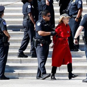 Finn Wittrock Instagram - Jane Fonda arrested during climate protest. Like a boss. “The same toxic ideology that took this land from people who already lived here, that kidnapped people from Africa, turning them into slaves to work that stolen land, justified it by saying that those kidnapped and displaced people were not human beings, cut down the forests and exhausted the natural world just as it did the people — this foundational ideology is the same one that has brought us the human-driven climate change that we’re facing today,” she said. #firedrillfriday