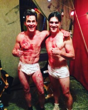 Finn Wittrock Instagram - My phone just reminded me that I had a picture from 6 years ago which made me nostalgic about this one time I dismembered Matt Bomer in an abandoned school bus. Miss you @mattbomer  @ahsfx