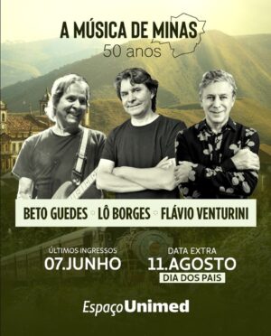 Flávio Venturini Instagram - Atenção, São Paulo: devido ao grande sucesso, A Música de Minas ganhou DATA EXTRA no Espaço Unimed!

Agora, além de 7 de junho, o show de 50 anos desse projeto histórico se repete no dia 11 de agosto, em uma linda celebração ao Dia dos Pais.

Últimos ingressos para a primeira data e ingressos já à venda para o show extra! Garanta já o seu!

A Música de Minas 50 Anos:
🗓️ 07 de junho (sexta-feira) e 11 de agosto (domingo)
📍 Espaço Unimed (SP)
🎟️ Ingressos: espacounimed.com.br ou @ticket360.