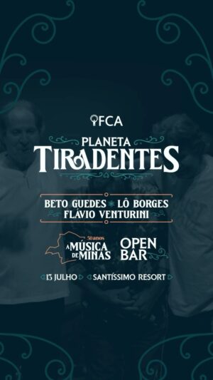 Flávio Venturini Instagram - O Planeta Tiradentes está de volta! 

E dessa vez, com um encontro especial no projeto 50 anos A Música de Minas! ✨ Se prepare para uma noite inesquecível com os incríveis Beto Guedes, Lô Borges e Flávio Venturini.

Dia 13 de julho nós vamos receber o trio formado com grandes nomes da música brasileira, que não apenas ajudou a definir o som de uma era, mas também continua a influenciando novos artistas, mantendo a rica tradição da música mineira viva. O encontro desses músicos no projeto “50 anos A Música de Minas” em Tiradentes promete ser uma celebração desse legado inestimável.

Se programe para garantir seu ingresso e vivenciar esse espetáculo único no palco do Planeta Tiradentes.

📅 Data: 13 de julho
📍 Local: Santíssimo Resort

#tiradentes #minasgerais