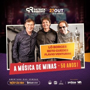 Flávio Venturini Instagram - Alô, Vitória - ES estamos chegando. 

Agenda completa:
22/07 Maria da Fé - MG, festival de inverno. 
28/07 Rio de Janeiro, ingressos no link da bio.
29/07 Salvador, ingressos SESC Casa do Comércio.
10/08 Belo Horizonte - Evento Corporativo.
11/08 Dom Silvério - MG Clube Campestre Saudense / ingressos (31)99538-8290 / (31) 98319-0304
13/08 Sarzedo -MG mais informações em breve.
24/08 Brasília - Evento Corporativo.
31/08 Maceió - Encontro Marcado, link na bio. 
01/09 Natal - Encontro Marcado, link na bio.
02/09 Recife - Encontro Marcado, link na bio.
03/09 João Pessoa - Encontro Marcado, link na bio.
22/09 Juiz de Fora - Encontro Marcado.
06/10 Belo Horizonte - Mais informações em breve.
