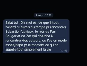 Florent Bernard Instagram - Et voilà, VERMINES est au cinéma !

Je suis super heureux du résultat. On a voulu faire le film qu'on aurait kiffé voir au cinoche avec nos potes. Le film est dans vos salles, on kifferait que vous alliez le voir au cinoche avec vos potes.

Un immense merci à Sebastien Vaniček pour la confiance, le kiff et le respect. Merci à Jérome pour la rencontre avec la personne précédemment citée. Merci à Harry et Eva chez MyBox pour le suivi et l'excitation tout le temps intacts pendant tout le processus. Merci à tout le casting pour le talent et les remarques si justes sur leurs persos. Et merci à tous ceux qui sont venus aux AVP et qui viendront voir le film en salles. 

1/ pas le plan le plus iconique du film sur écran géant
2/ ça répète grave
3/ une pose ridicule dans le décor (pas à l'aise le man)
4/ le réal il a des prix et tout tu te prends pour qui ?
5/ un sms clé de La Ferme Jérôme Niel
6/ séance d'écriture de film d'horreur la première année de vie d'un bébé
7/ bon bah c'est à vous