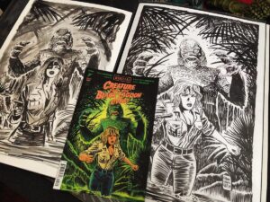 Francesco Francavilla Instagram - CREATURE FROM THE BLACK LAGOON!
It never gets old: I just got my comps of the cover I did for the second printing of Creatch #1 and it’s always a thrill to see the work in its final published form :) here it is with the prelim art (11x17”) and final art (13x19”) @skyboundent @alex_antone @officialuniversalmonsters