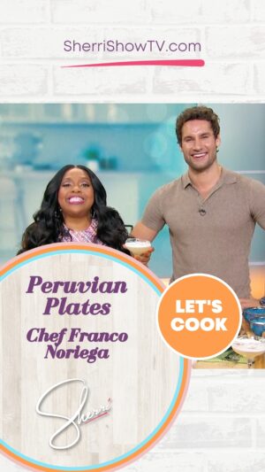 Franco Noriega Instagram - “SOY AQUI!” 🤣🤣🤣 Chef Franco Noriega brings the spice & flavor! Get his recipes for vegetable ceviche and a pisco sour now at SherriShowTV.com #sherrishepherd #chefranconoreiga #hispanicheritagemonth