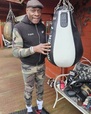 Frank Bruno Instagram - Afternoon been Podcasting today The Bruno broadcasting company BBC for short I wonder if it will catch on? So this is my new friend I cannot wait to give him a few right and left hands just need this shoulder to behave and we are there. Have a good evening #podcast #evening #punch