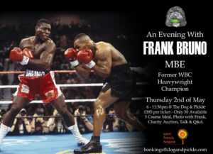 Frank Bruno Instagram - Dave here Frank is improving and will be back on social media next week thanks again for the hundreds no thousands of well wishes! The office for new bookings is busy Look out Frank is coming your way soon for a “knockout” event like this one in Essex in May  #dogandpickle #dogandpickleessex  #essex