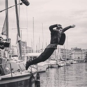 Freddie Thorp Instagram - Jumping into 2018 like....🥂🍾🎉❄️ @jessicaforde_  taking the photo on the set of Overdrive. (The port of Marseille in January is f***ing freezing, in case you were wondering!!)