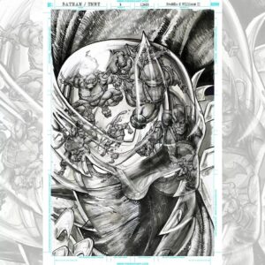 Freddie Williams II Instagram - Happy TURTLE THURSDAY! Here's the Batman/TMNT Black and White (ink wash) Issue 3 cover from the original crossover series, included are the layout inks and breakdown sketch.