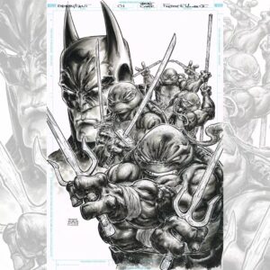 Freddie Williams II Instagram - It's TURTLE THURSDAY! Ink wash Batman/TMNT Issue 1 variant cover for the original crossover series, included here is the layout sketch and breakdown inks.