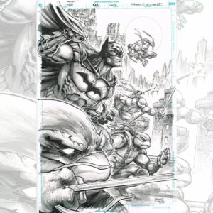 Freddie Williams II Instagram - It's TURTLE TUESDAY! Featured here is the Batman / TMNT black and white issue 2 cover for the original crossover series, included is the layout inks and breakdown sketch.