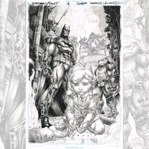Freddie Williams II Instagram - Cowabunga, It's TURTLE TUESDAY! Batman/TMNT Black and White (ink wash) Issue 4 cover from the original crossover series, included are the layout inks and breakdown sketch.