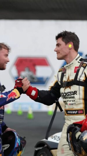 Fredric Aasbø Instagram - Hardcore battles with @conorshanahan79 yesterday! Two one more times and we were both all in - I think this is the most fun you can have in a car 😁 #TeamToyota @rockstarenergy @nittotire @larry_chen_foto