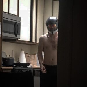 Gabriel Basso Instagram - Old roommate @goldstein___  sent this pic to me taken a few years back. No I wasn’t drunk. Yes thats my skydiving helmet. Best caption wins some perpetual soup