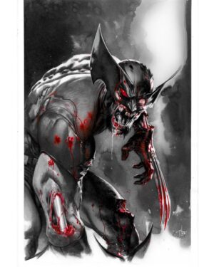 Gabriele Dell'Otto Instagram - “Marvel Zombies BWB” variant #1 acrylics @liquitexofficial and @carandache color pencils on @marvel comic board #wolverine #zonbies #comics #art #blackandwhite #blood @yokaidavid @carmisterpixel