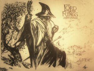 Gabriele Dell'Otto Instagram - “A long and difficoult journey” pencil, @tombow.italia @pentelitalia brushpen on @fabriano1264 paper (and a little bit of Snapseed) @yokaidavid @carmisterpixel #lordoftherings #gnadalf #frodo