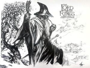 Gabriele Dell'Otto Instagram - “A long and difficoult journey” pencil, @tombow.italia @pentelitalia brushpen on @fabriano1264 paper (and a little bit of Snapseed) @yokaidavid @carmisterpixel #lordoftherings #gnadalf #frodo