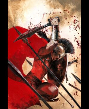 Gabriele Dell'Otto Instagram - “Tribute Frank Miller’s 300” acrylics @liquitexofficial on heavy board @torpedocomics #300movie #300comics @frankmillerofficial #comics #art #spartan @yokaidavid @carmisterpixel