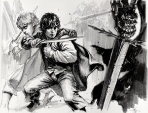 Gabriele Dell'Otto Instagram - “A long and difficoult journey” pencil, @tombow.italia @pentelitalia brushpen on @fabriano1264 paper (and a little bit of Snapseed) @yokaidavid @carmisterpixel #lordoftherings #gnadalf #frodo