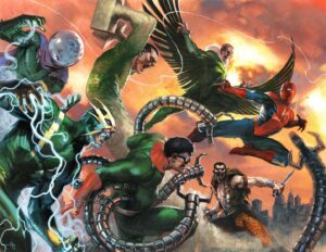 Gabriele Dell'Otto Instagram - “Variant Amazing Spider-Man connecting covers #53/54” thanks George! Acrylics @liquitexofficial on heavy board @marvel @spiderman #villains #sinistersix @yokaidavid @carmisterpixel
