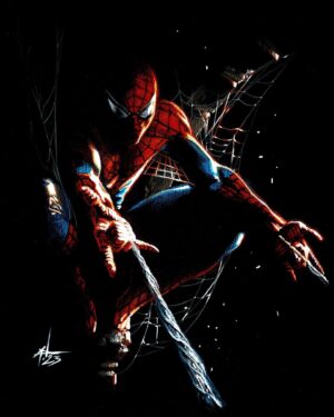 Gabriele Dell'Otto Instagram - “A couple of Spider-Man!” Color pencils @carandache and white uniposca on black paper @fabriano1264 @marvel @spiderman #blackpaper #art #comics #comicart  @yokaidavid @carmisterpixel