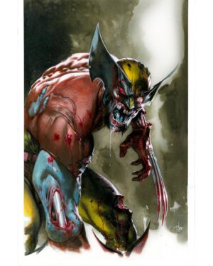 Gabriele Dell'Otto Instagram - “Marvel Zombies BWB” variant #1 acrylics @liquitexofficial and @carandache color pencils on @marvel comic board #wolverine #zonbies #comics #art #blackandwhite #blood @yokaidavid @carmisterpixel