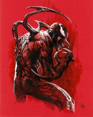 Gabriele Dell'Otto Instagram - “Carnage variant #1” brushpen @pentelitalia and acrylics @liquitexofficial on red @fabriano1264 paper @marvel #carnage #art #comicart @yokaidavid @carmisterpixel