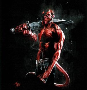 Gabriele Dell'Otto Instagram - “Hellboy” color pencils @carandache and white uniposca marker on black paper @fabriano1264 @darkhorsecomics @hellboymovie #comics #comicart #art @yokaidavid @carmisterpixel