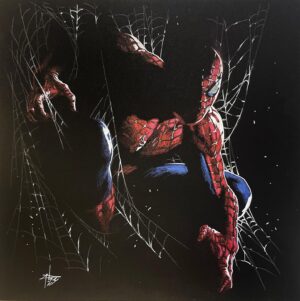 Gabriele Dell'Otto Instagram - “A little spider!” Thanks David  Color pencils @carandache and white uniposca on black paper @fabriano1264 @marvel @spiderman #comics #comicart #art @yokaidavid @carmisterpixel