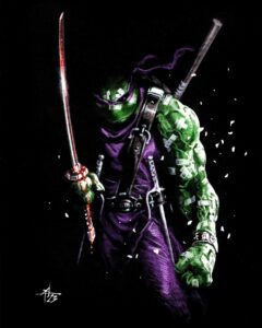 Gabriele Dell'Otto Instagram - “One Band of brothers!” @carandache on black paper @fabriano1264 @tmnt #lastronin #art #blacpaperart #comics @yokaidavid @carmisterpixel
