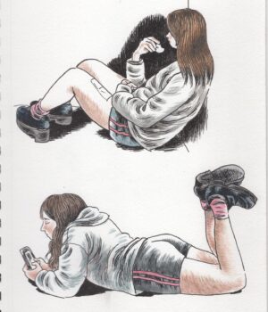 Gabrielle Bell Instagram - This is from a @drawmedrawu session at the @franciskiteclub from several months ago. The theme was “loneliness,” a subject near and dear to my heart. We’re apparently in a loneliness epidemic. Thanks a lot, social media! 

If anyone can help me to identify the models in the Third, fourth and ninth frames, I’d appreciate it(3 & 4 is the same person).

(3& 4 is found and tagged, still looking for the two people in 9)

Also wanted to add how these models at DMDU always bring such drama and dynamism to the poses, likely because they are also narrative artists, that the drawings practically draw themselves.