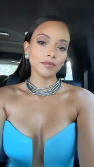Gabrielle Walsh Instagram - Cheers to the weekend ✨🩵

#FBF @americanblackfilmfestival representing FOUND. 

Styled by: @estyl0 

Make up: @juanantoniomakeup 

Hair: @zarahair1
