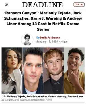 Garrett Wareing Instagram - This cowboy’s dreams are coming true. 

Grateful. To all. To our showrunner @itsaprilblair for spearheading this beast of a show and her belief in all of us. To my entire team for the years of effort to get us here, to my family, my wonderful parents, and all the sacrifices it took over 11 years chasing a dream that felt so far. To those who advocated for me, to those spoken, and those unspoken, thank you for all of it. 

It’s happening guys…. The dream is real. This little Texan kid. 

Just happy… happy to be here at all. 

Ransom Canyon coming to @netflix soon
