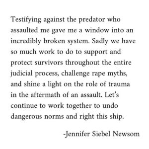 Gavin Newsom Instagram - So proud of my wife, but so angry at how she and so many other victims who come forward are treated in our justice system. We must do more to protect survivors and ensure they are not retraumatized by the system that is meant to protect them.