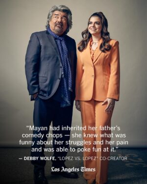 George Lopez Instagram - Created by @mayanlopez, her father @georgelopez and Debby Wolfe, the meta family comedy “Lopez vs. Lopez” stars George and Mayan as fictional versions of themselves as they attempt to mend their fractured relationship.

Their characters share their names, but not occupations: Mayan works at a veterinarian’s office and George has a moving company, but it goes bankrupt, prompting George to move in with Mayan. It resembles what happened to their family in real life: When the pandemic hit, Mayan and her mother Ann, George’s ex-wife who was also an executive producer on “George Lopez,” were worried about him — he is immunocompromised — so they came together during stay-at-home orders. And the healing began.

The arguments and growing pains continue when the working-class family comedy returns for its 10-episode sophomore run Tuesday on NBC, airing back-to-back episodes beginning at 8 p.m. ET/PT.

From the show’s set on NBC’s famed Universal Studios lot, Wolfe, George and Mayan spoke to The Times’ @villarrealy about being the only Latino-centered series on broadcast television right now, how George’s relationship with alcohol is explored in the new season, and navigating boundaries when art imitates life.

Read their full conversation at the link in @latimes_entertainment’s bio.

🖊️ @villarrealy 
📸 @thealdochacon / For The Times